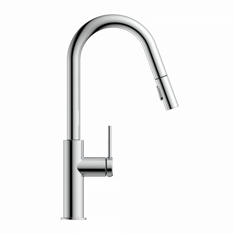 WK 13 Curve in chrome, Kitchen Faucet with curved spout and pull-down spray
