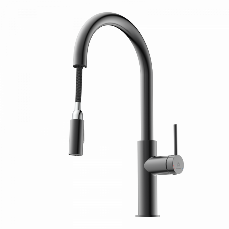WK 13 Sphere in matte graphite, Kitchen Faucet with arched spout and pull-down spray