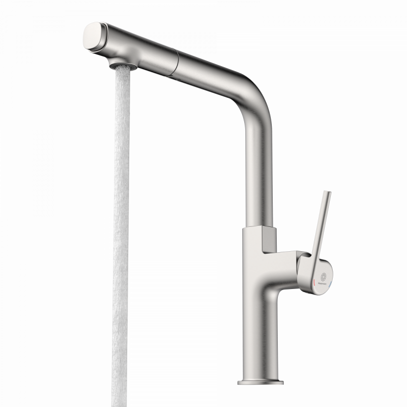 WK 11 in stainless steel look, Kitchen Faucet with straight spout and pull-out spray