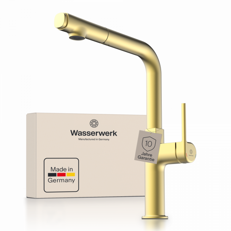 WK 11 in gold look, Kitchen Faucet with straight spout and pull-out spray