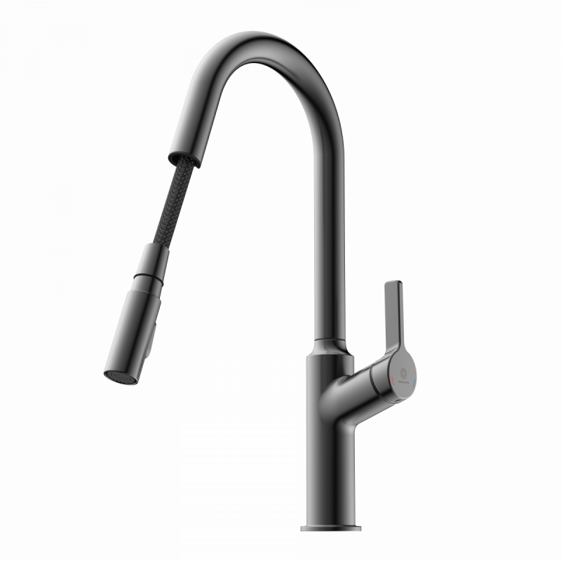 WK 12 in matte graphite, Kitchen Faucet with curved spout and pull-down spray