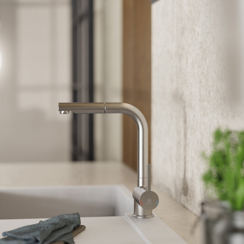 WK 4 Pro in stainless steel look, Kitchen Faucet with pull-out spout