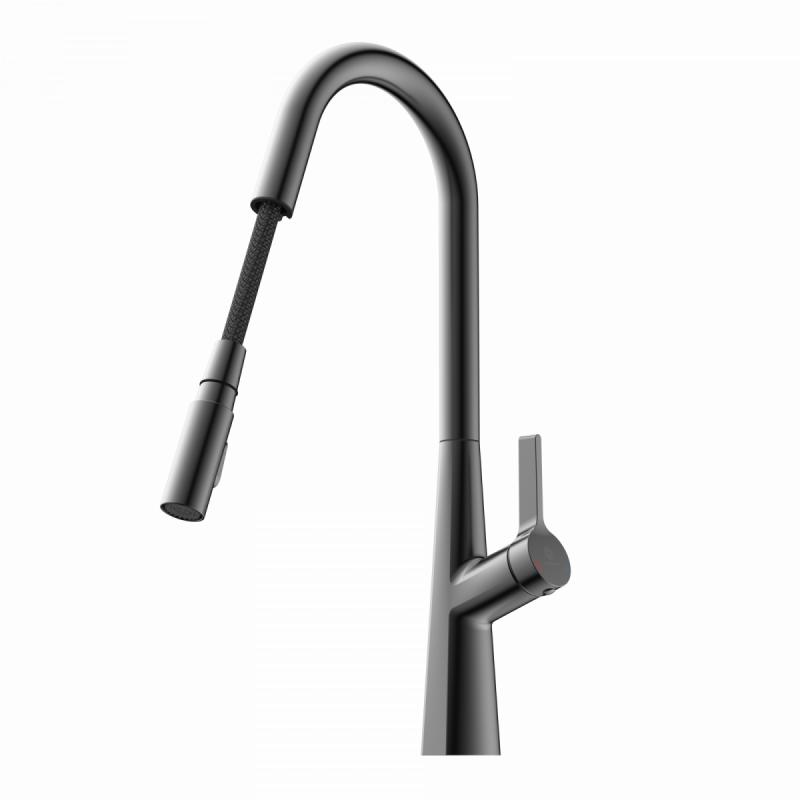 WK 9 Curve in matte graphite, Kitchen Faucet with curved spout and pull-down spray