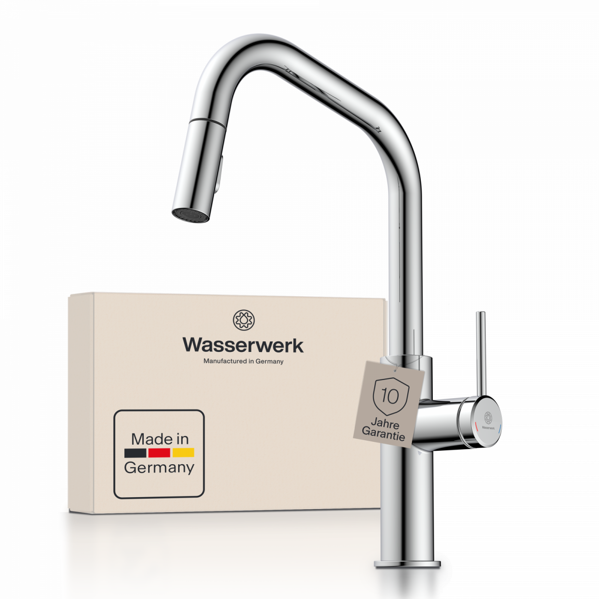WK 13 Edge in chrome, Kitchen Faucet with edged spout and pull-down spray
