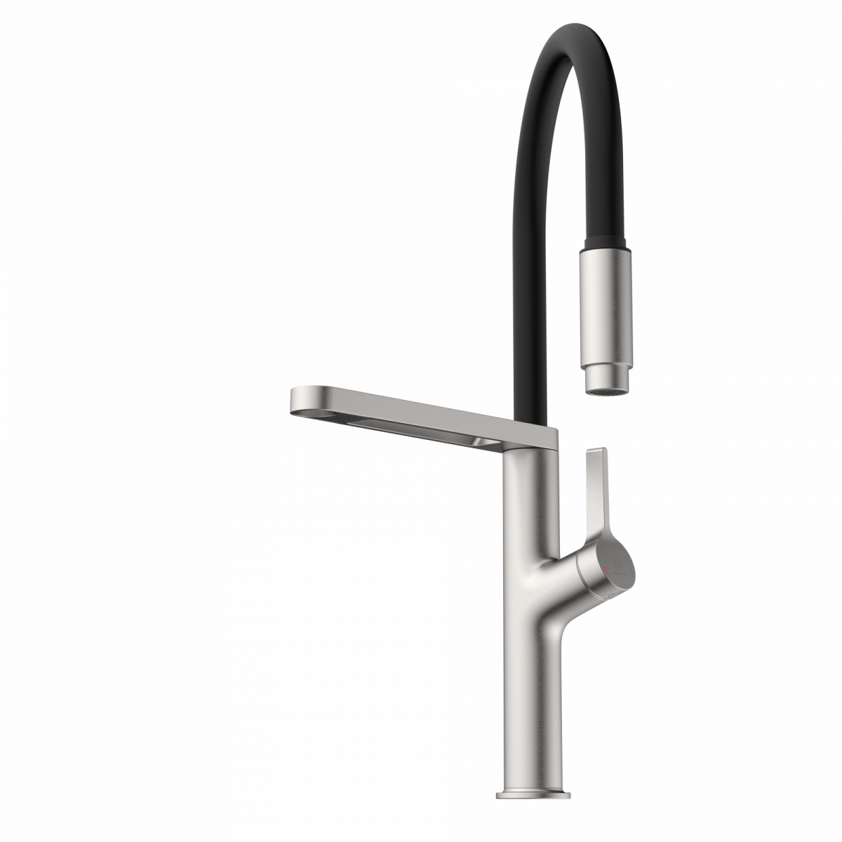 WK 2 en apparence inox, Mitigeur de cuisine avec tuyau flexible Soft-Touch et douchette