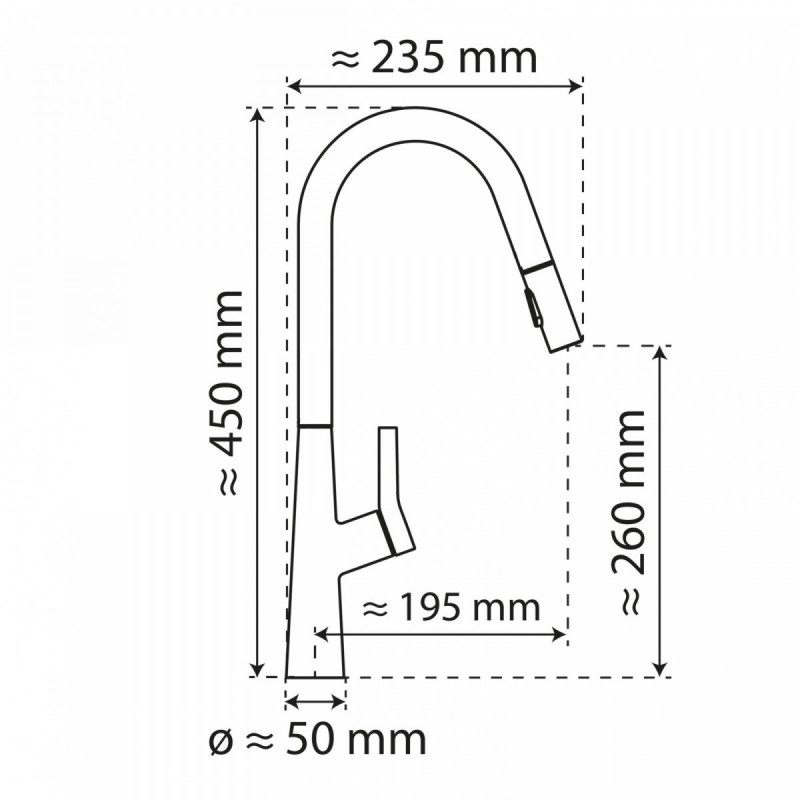 WK 9 Curve in black, Kitchen Faucet with curved spout and pull-down spray