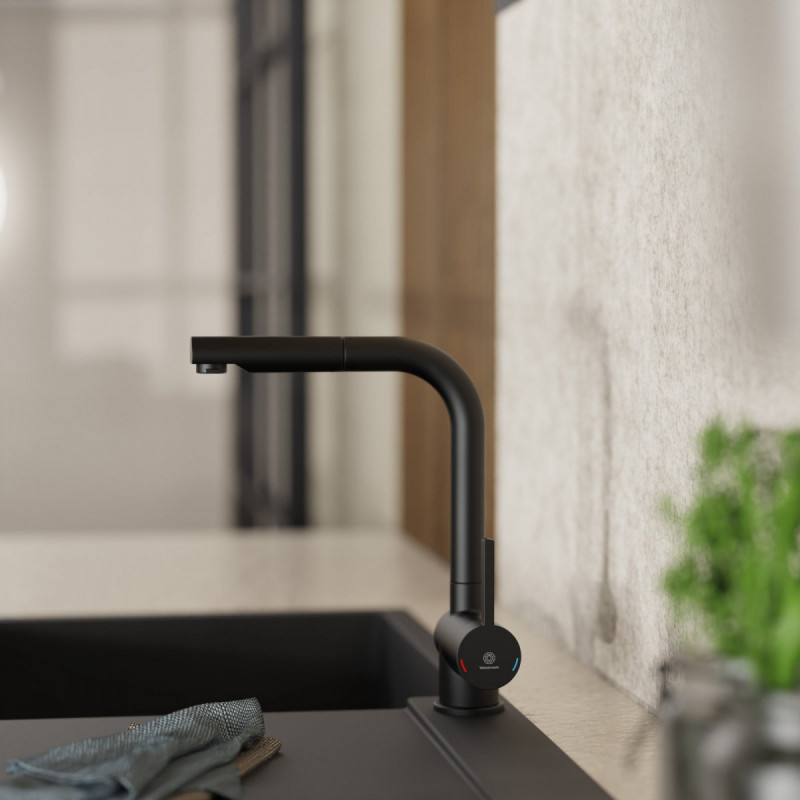 WK 4 Pro en noir, Mitigeur de cuisine avec bec extractible