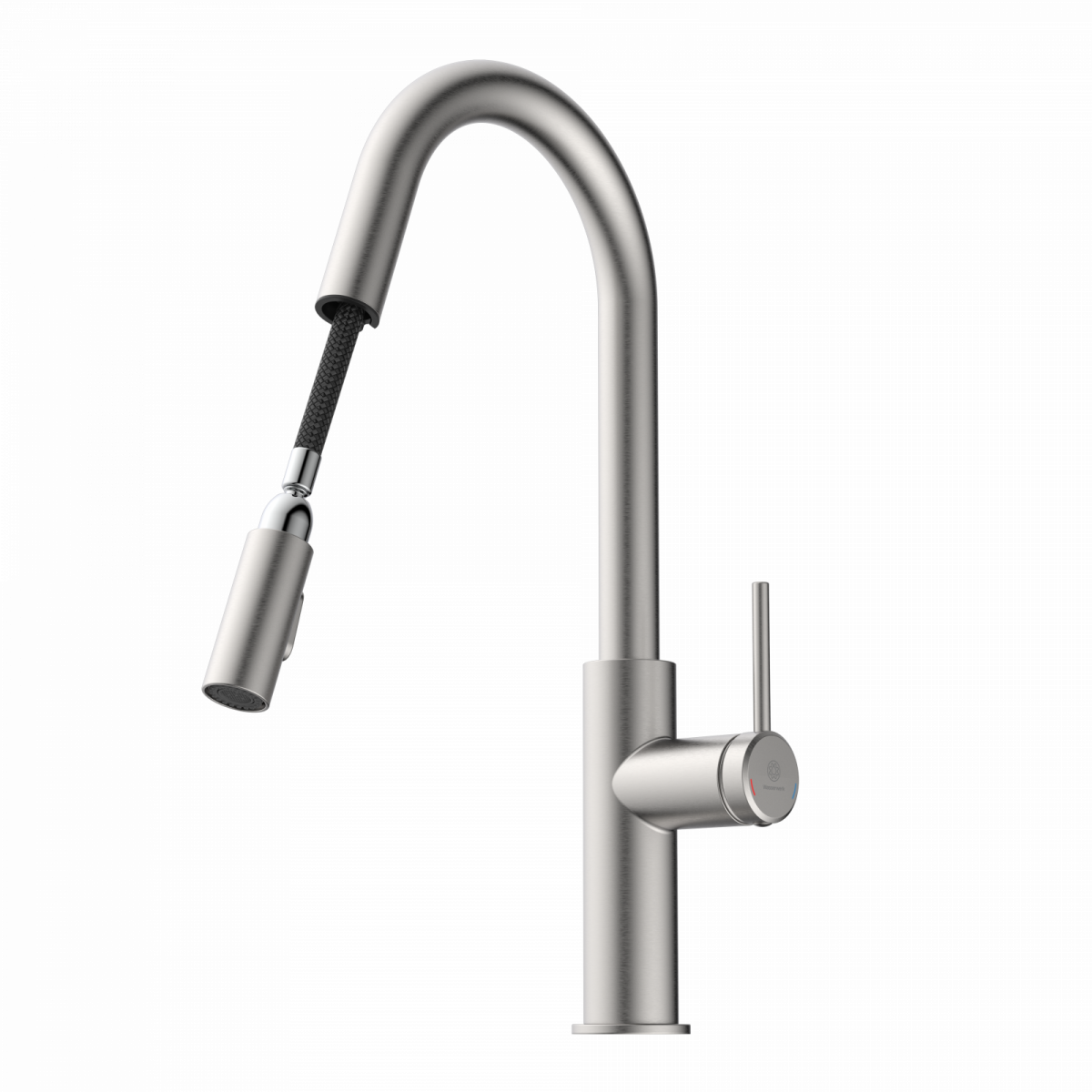 WK 13 Curve en apparence inox, Mitigeur de cuisine avec bec incurvé et douchette