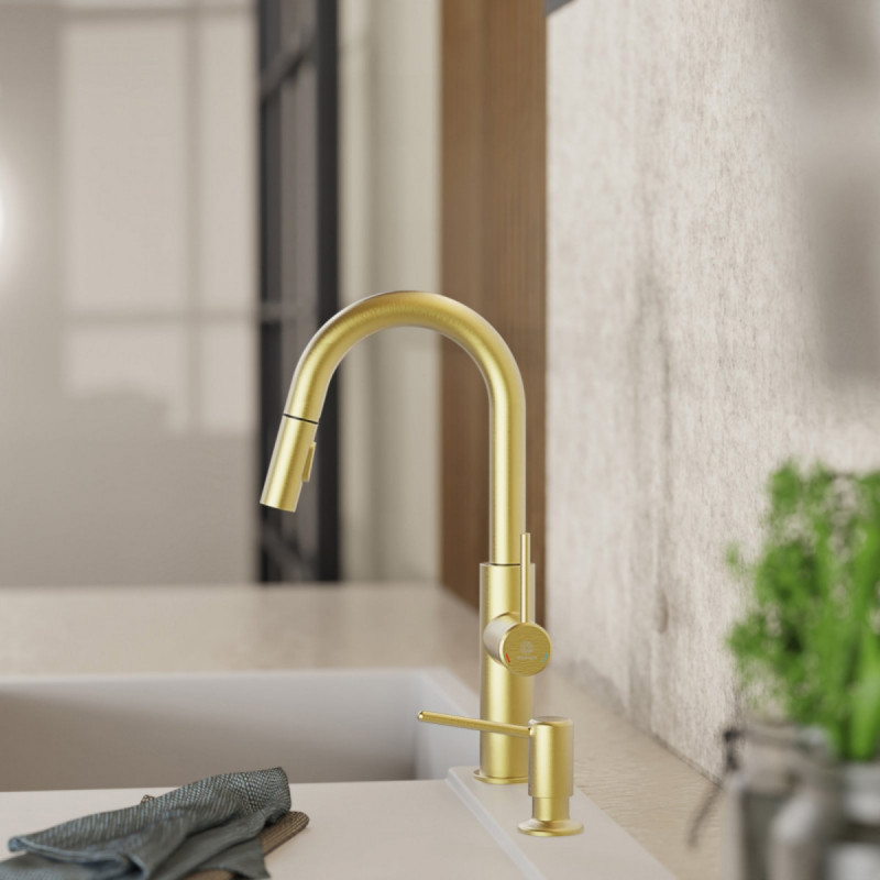 Zeepdispenser, dispenser voor vloeibare zeep in goudkleurige look