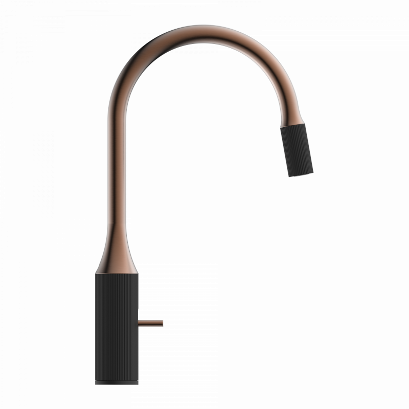 WK 14 in black/copper, Kitchen Faucet with arched spout and design-handle