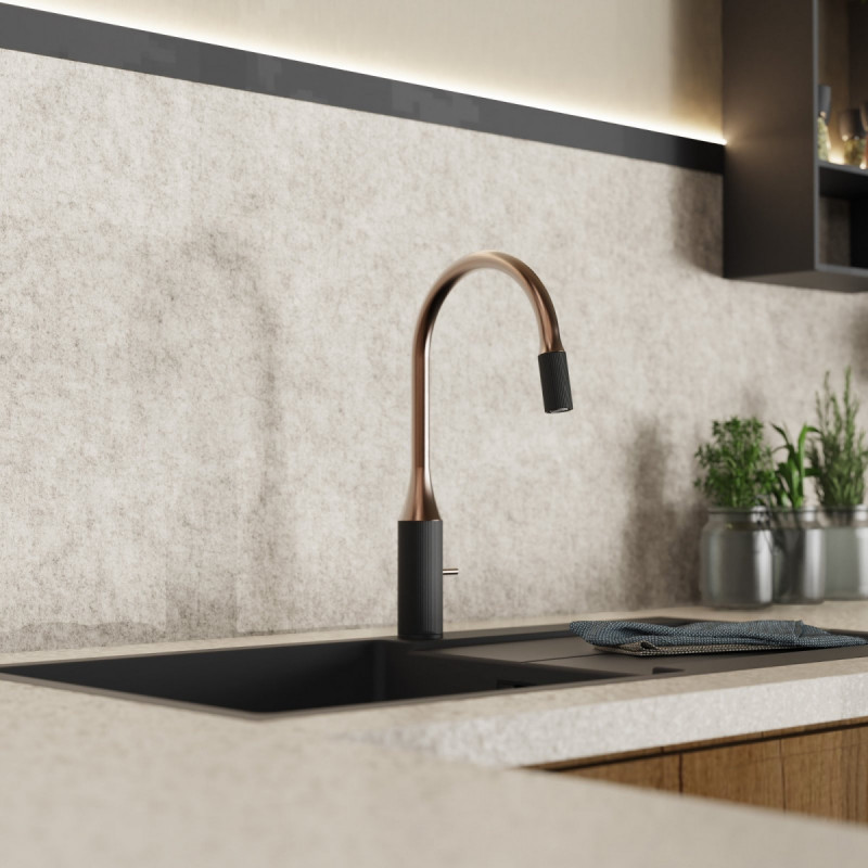 WK 14 in black/copper, Kitchen Faucet with arched spout and design-handle