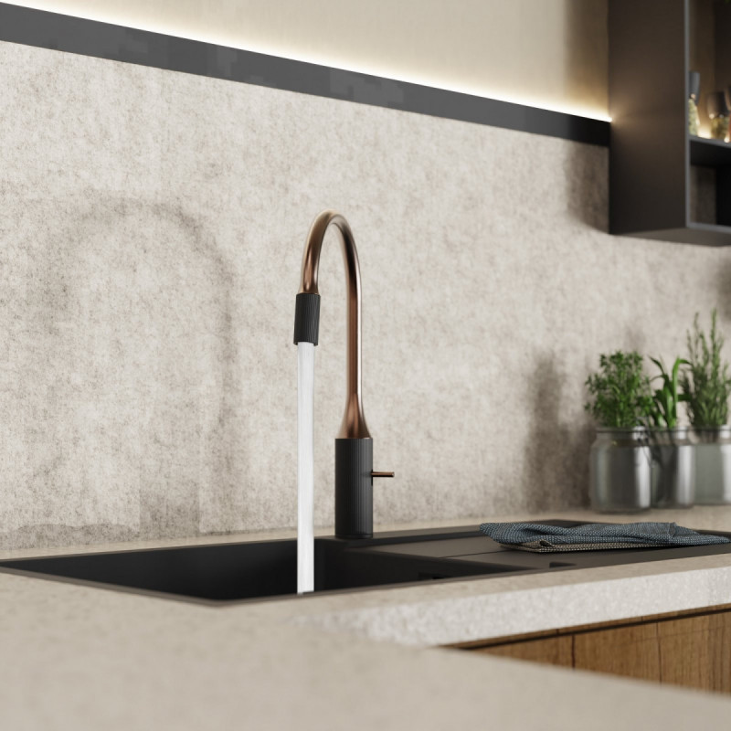 WK 14 in black/copper, Kitchen Faucet with arched spout and design-handle