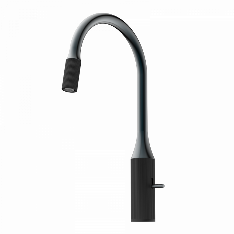 WK 14 in black/graphite, Kitchen Faucet with arched spout and design-handle