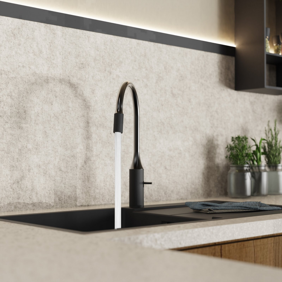 WK 14 in black/graphite, Kitchen Faucet with arched spout and design-handle