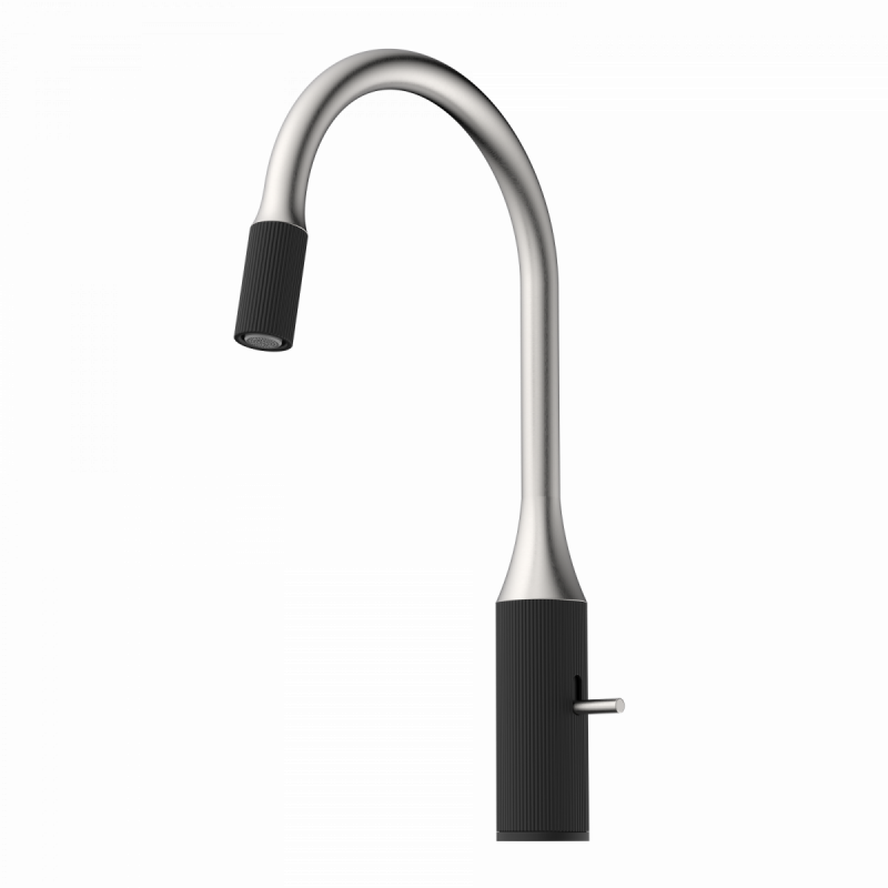 WK 14 in black/stainless steel look, Kitchen Faucet with arched spout and design-handle