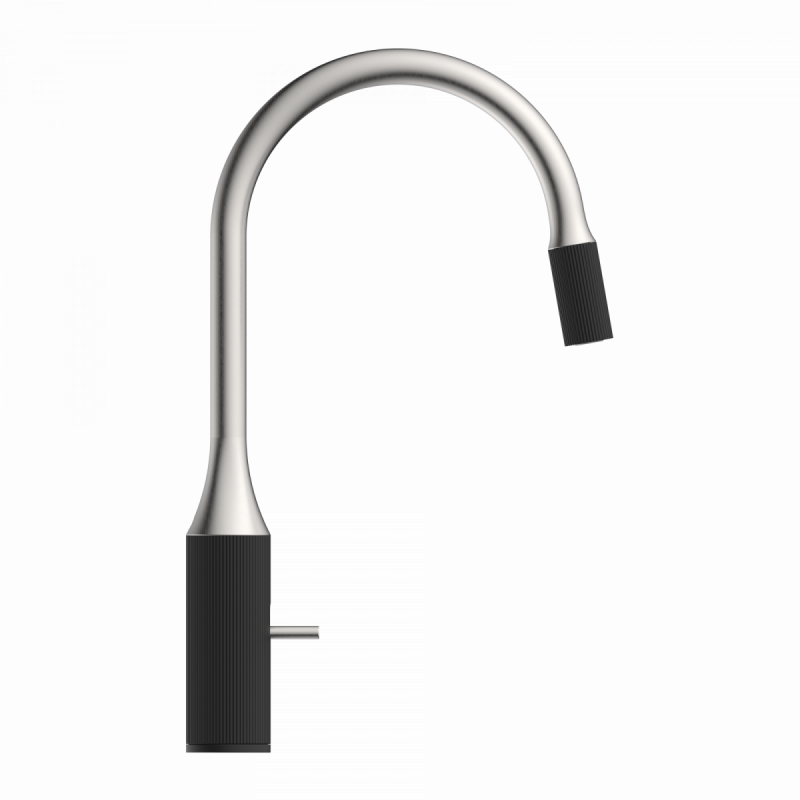 WK 14 in black/stainless steel look, Kitchen Faucet with arched spout and design-handle