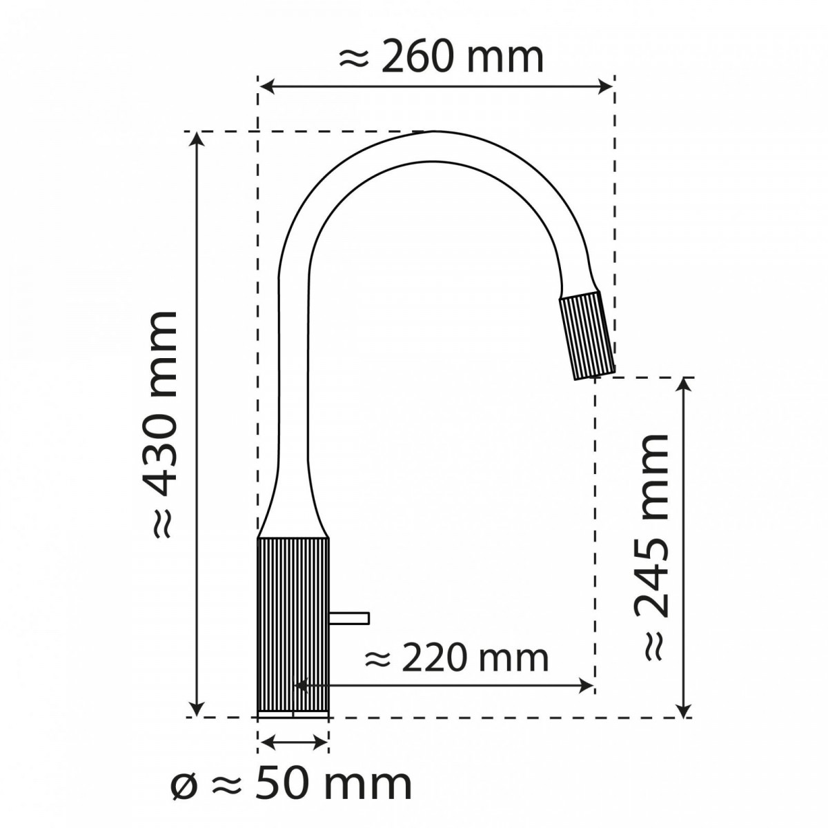 WK 14 in black/stainless steel look, Kitchen Faucet with arched spout and design-handle