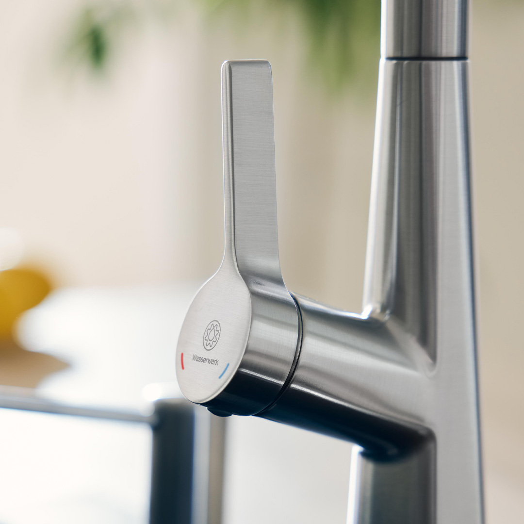 Close-up of kitchen faucet handle