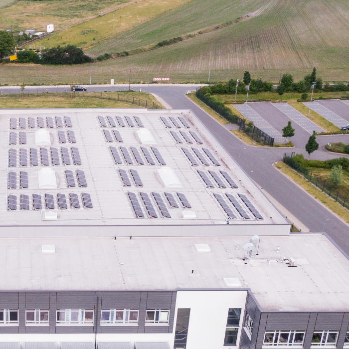 Solar panels on factory roof